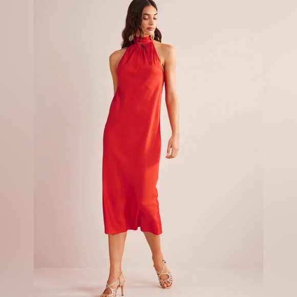 NWT Boden Tie Back Slip Midi Dress in Cherry Tomato Orange Red‎ - Picture 1 of 15